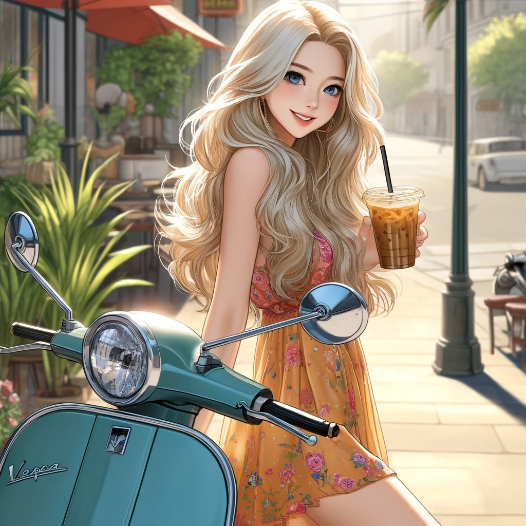 Spring Vibe with Scooter and Iced Coffee