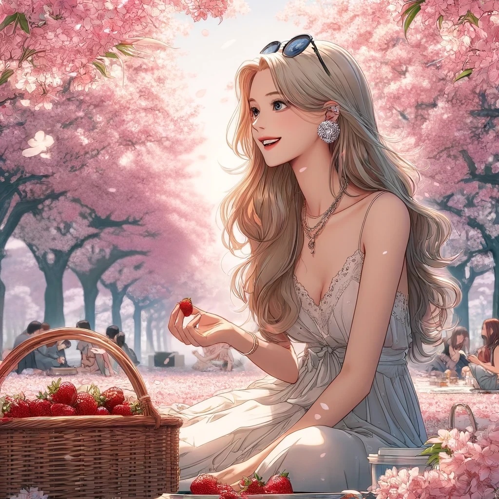 Spring Day Picnic Among Cherry Blossoms